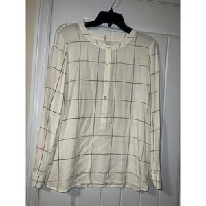 J.Jill womens off white long sleeved grid blouse thin line’s geometric medium